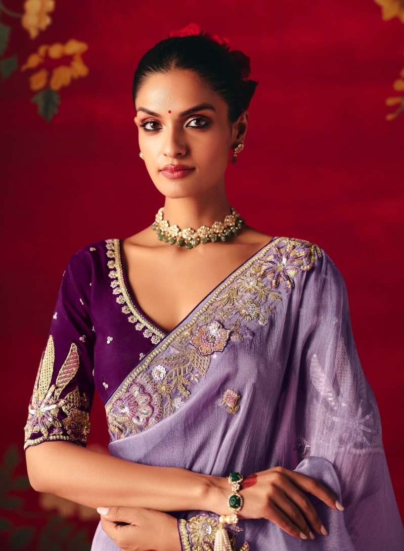 DESIGNER PARTY WEAR HEAVY FANCY SILK PURPLE SAREE WITH SEQUENCE EMBROIDERY WORK COLLECTION SM KM NAARI 5587