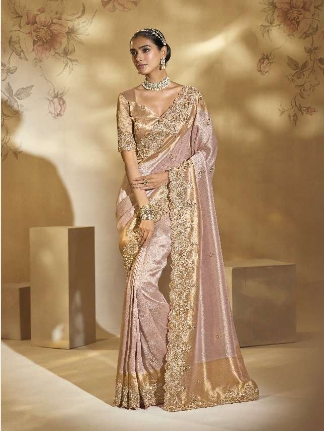 DESIGNER PARTY WEAR HEAVY SILK PINK SAREE WITH CUT DANA EMBROIDERY WORK COLLECTION SM MN 8102