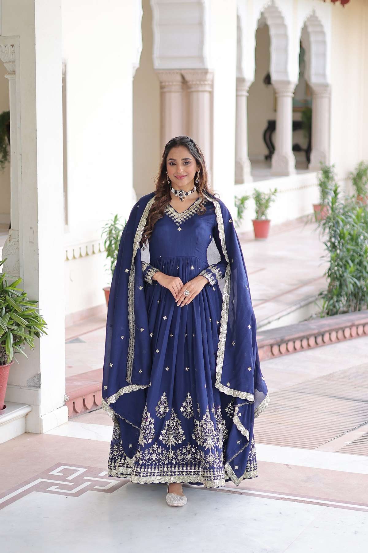 DESIGNER READYMADE VICHITRA SILK BLUE ANARKALI GOWN COLLECTION KU 1214 A