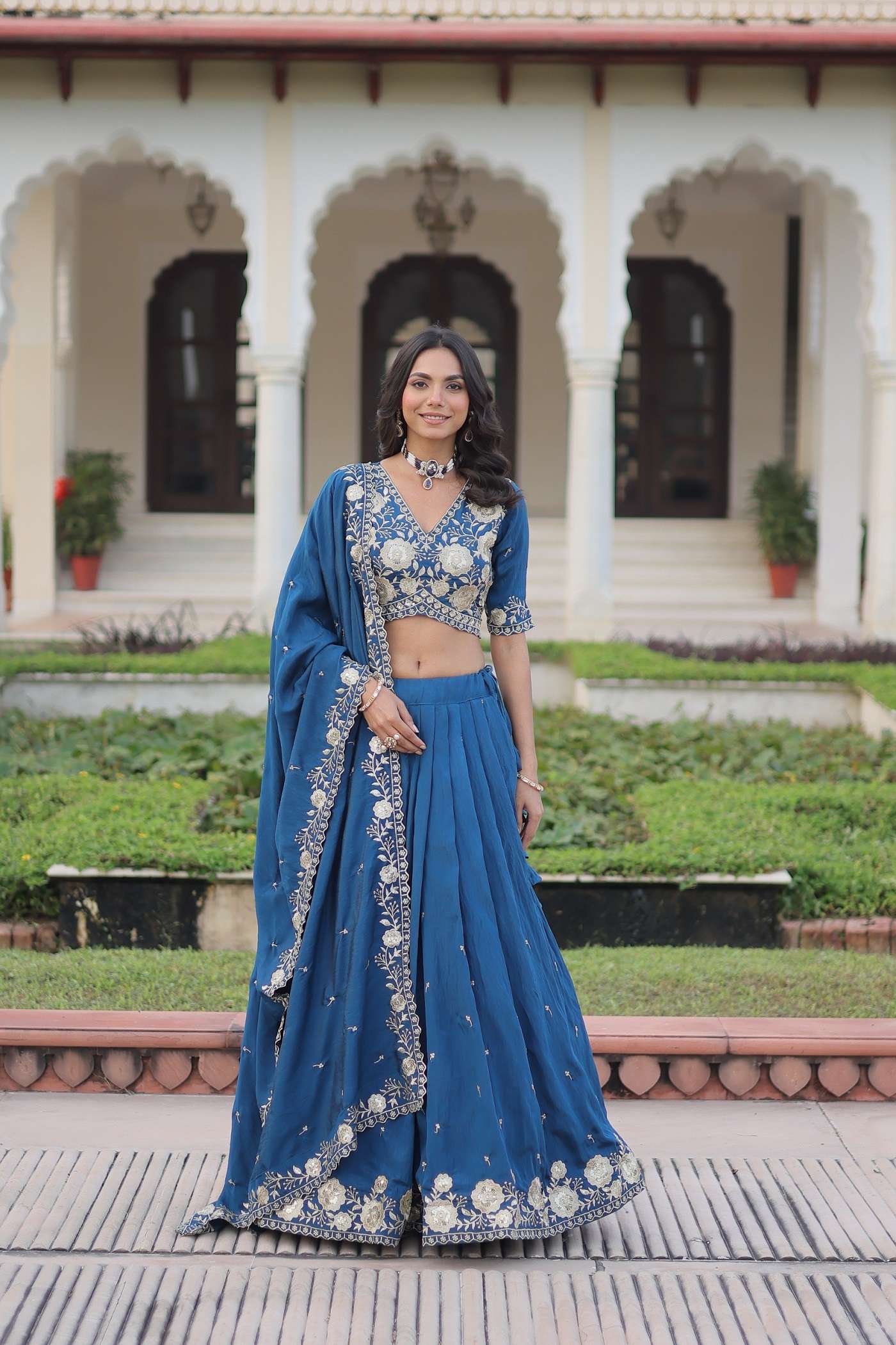 DESIGNER VICHITRA SILK BLUE LEHENGA CHOLI FOR PARTY WEDDING WEAR KU 5054