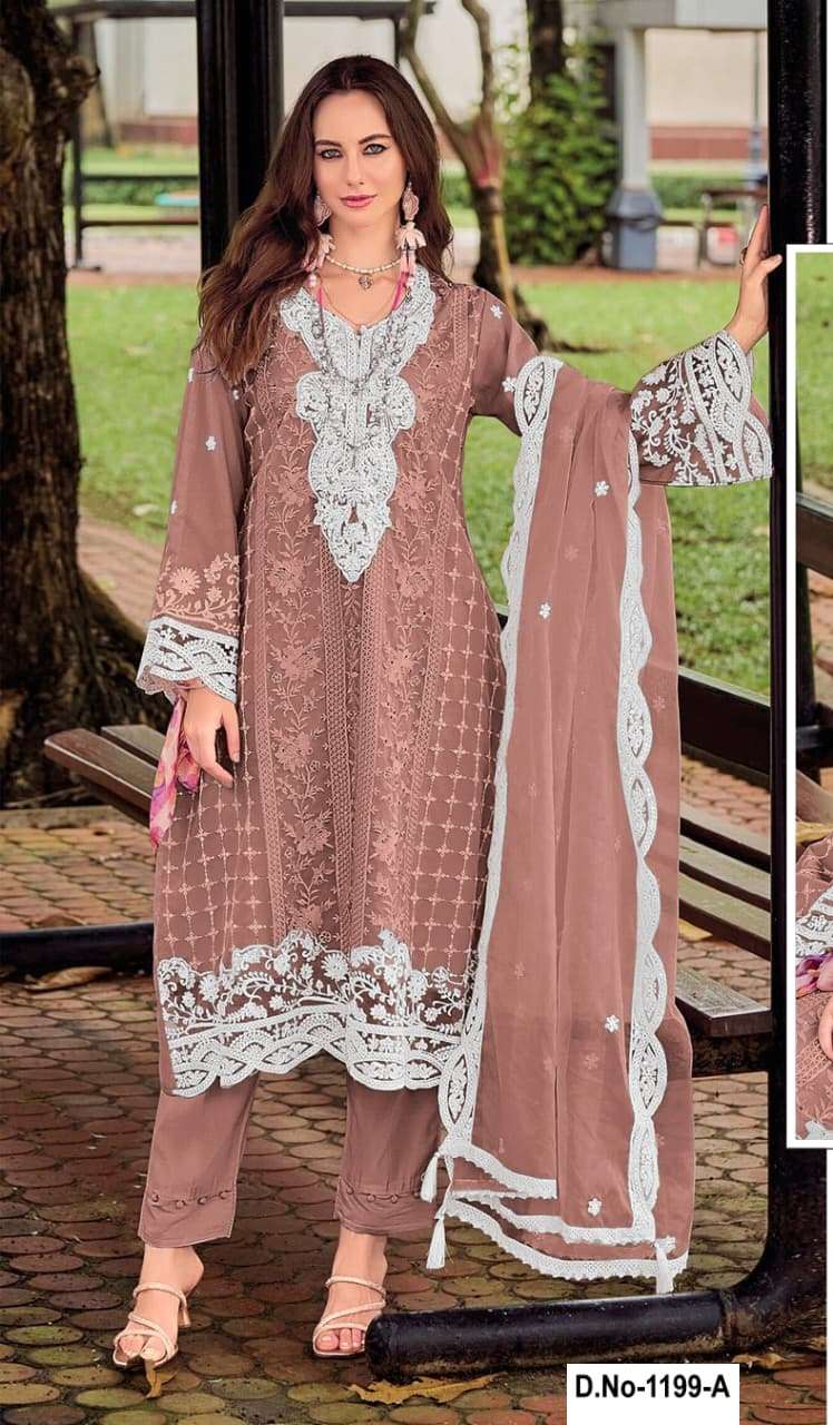 DESIGNER WEDDING PARTY WEAR CRUNCHY FABRIC BROWN PAKISTANI SALWAR SUIT SHF 1199 A