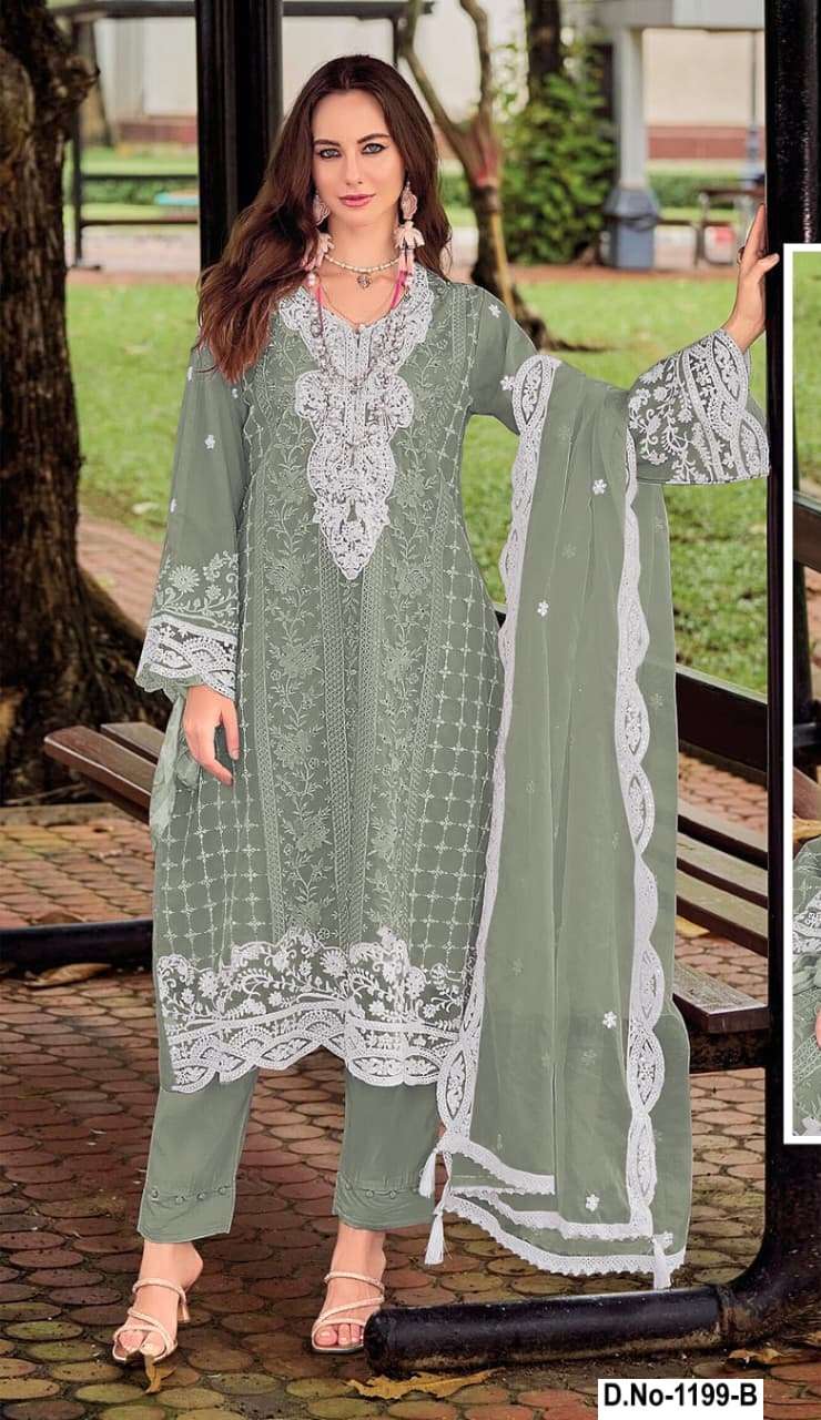 DESIGNER WEDDING PARTY WEAR CRUNCHY FABRIC GREEN PAKISTANI SALWAR SUIT SHF 1199 B