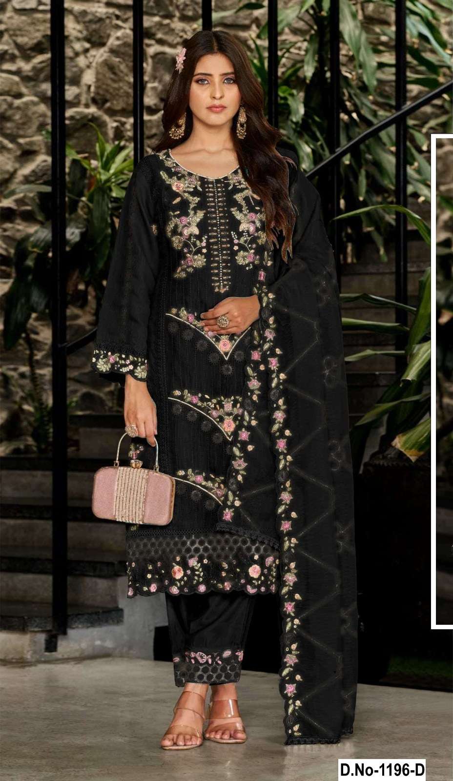 DESIGNER WEDDING PARTY WEAR FAUX GEORGETTE BLACK PAKISTANI SALWAR SUIT SHF 1196 D