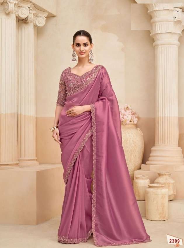 DESIGNER WEDDING PARTY WEAR FENDY SILK PINK SAREE WITH SEQUENCE WORK COLLECTION SM ANMOL KIANA 2309