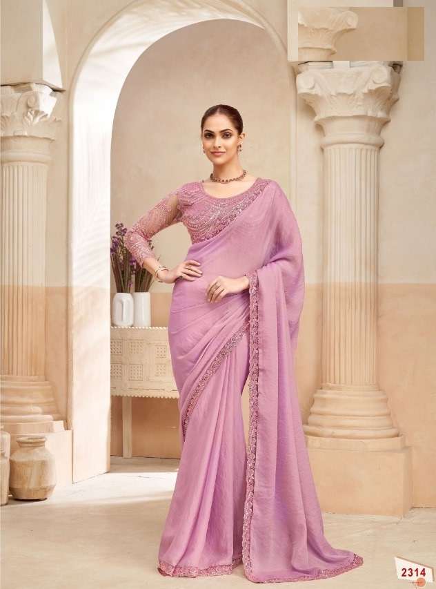 DESIGNER WEDDING PARTY WEAR FENDY SILK PINK SAREE WITH SEQUENCE WORK COLLECTION SM ANMOL KIANA 2314