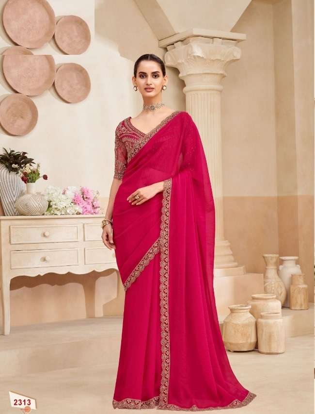 DESIGNER WEDDING PARTY WEAR FENDY SILK RED SAREE WITH SEQUENCE WORK COLLECTION SM ANMOL KIANA 2313