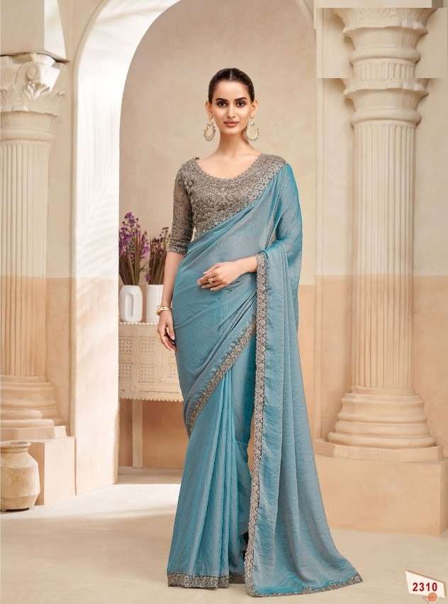 DESIGNER WEDDING PARTY WEAR FENDY SILK SKY BLUE SAREE WITH SEQUENCE WORK COLLECTION SM ANMOL KIANA 2310