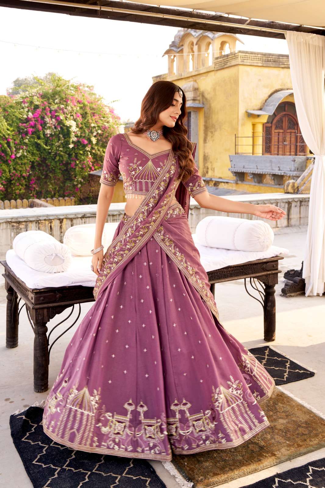INDIAN DESIGNER BOLLYWOOD WEDDING PARTY WEAR DEEP PINK CRUSH SILK LEHENGA CHOLI LNB 1475 B