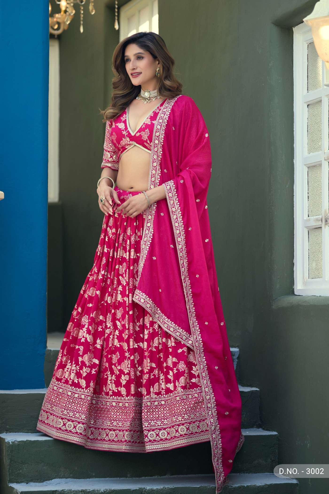 INDIAN DESIGNER BOLLYWOOD WEDDING PARTY WEAR HEAVY DOLA JACQUARD SILK RANI PINK LEHENGA CHOLI MHVS 3002