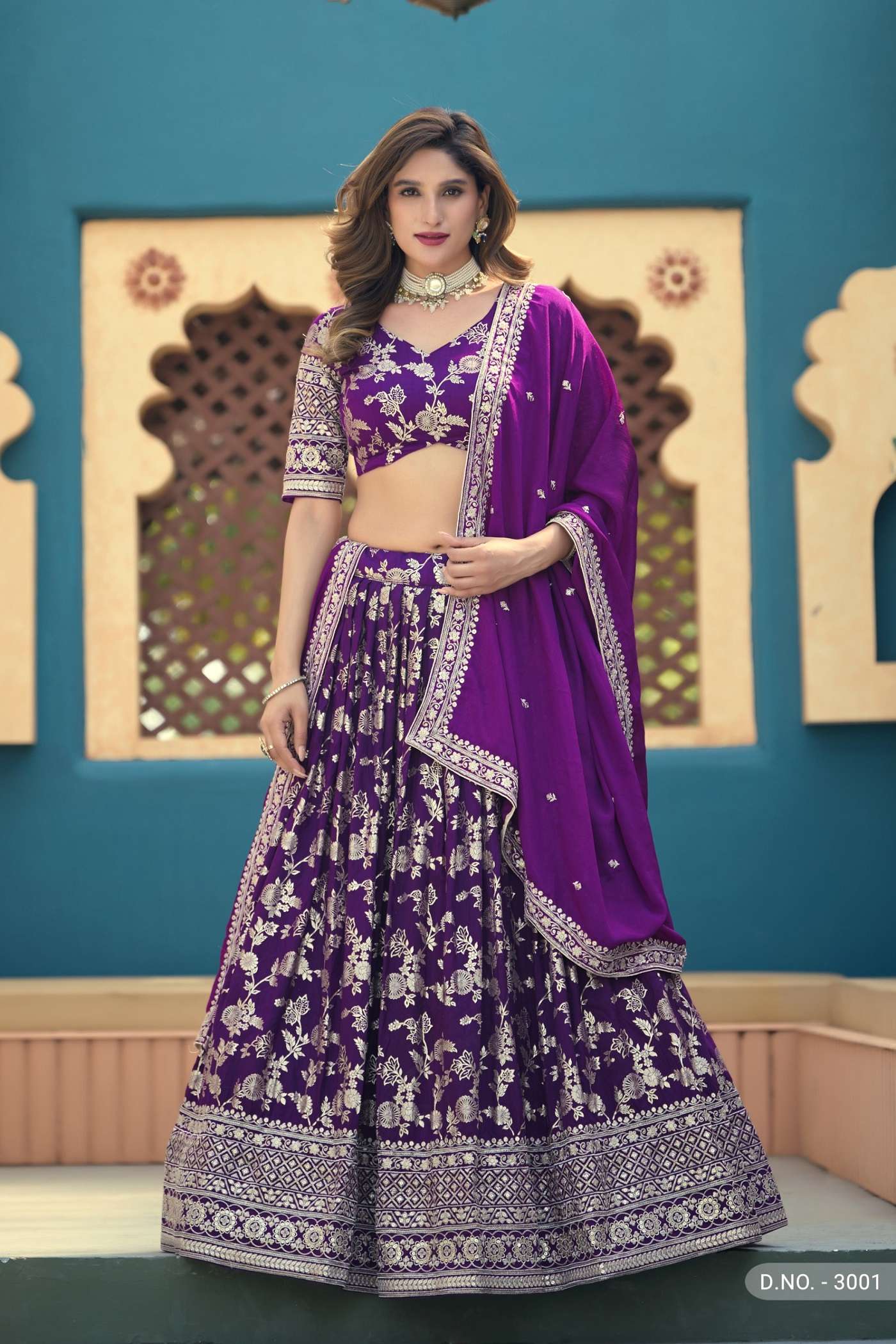 INDIAN DESIGNER BOLLYWOOD WEDDING PARTY WEAR HEAVY DOLA JACQUARD SILK PURPLE LEHENGA CHOLI MHVS 3001