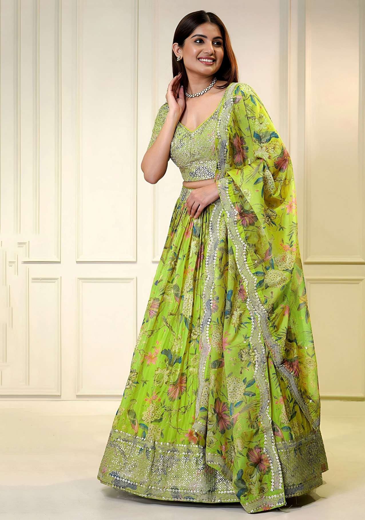 DESIGNER BOLLYWOOD BRIDAL WEDDING PARTY WEAR ORGANZA SILK PRINTED BLUE LEHENGA CHOLI SENHORA DRESSES ZC 7066 A