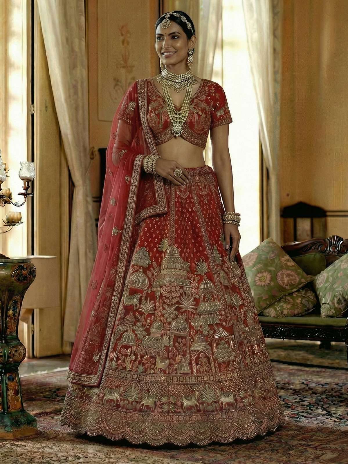 DESIGNER BOLLYWOOD BRIDAL WEDDING PARTY WEAR PREMIUM SILK RED LEHENGA CHOLI SM PC BELINA 101