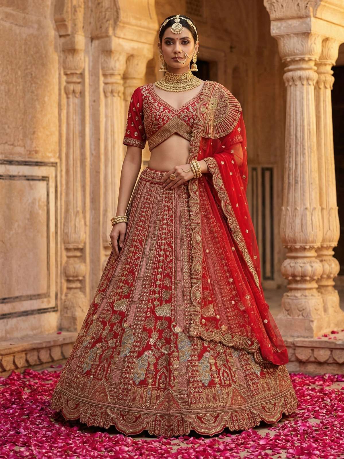 DESIGNER BOLLYWOOD BRIDAL WEDDING PARTY WEAR PREMIUM SILK RED LEHENGA CHOLI SM PC BELINA 104
