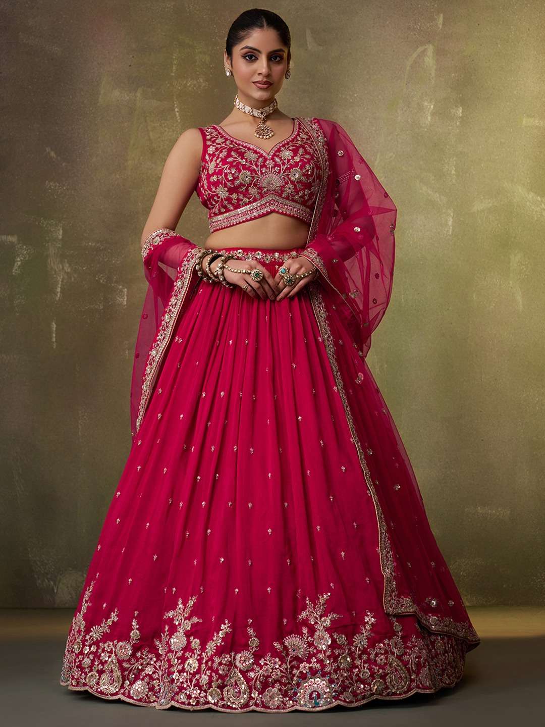 DESIGNER BOLLYWOOD BRIDAL WEDDING PARTY WEAR REAL GEORGETTE RANI PINK LEHENGA CHOLI SENHORA DRESSES NT NT 6236 B