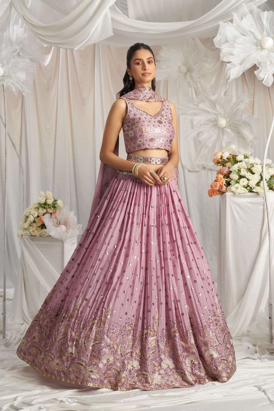 DESIGNER BOLLYWOOD BRIDAL WEDDING PARTY WEAR REAL GEORGETTE PINK LEHENGA CHOLI SENHORA DRESSES NT NT 6083 A