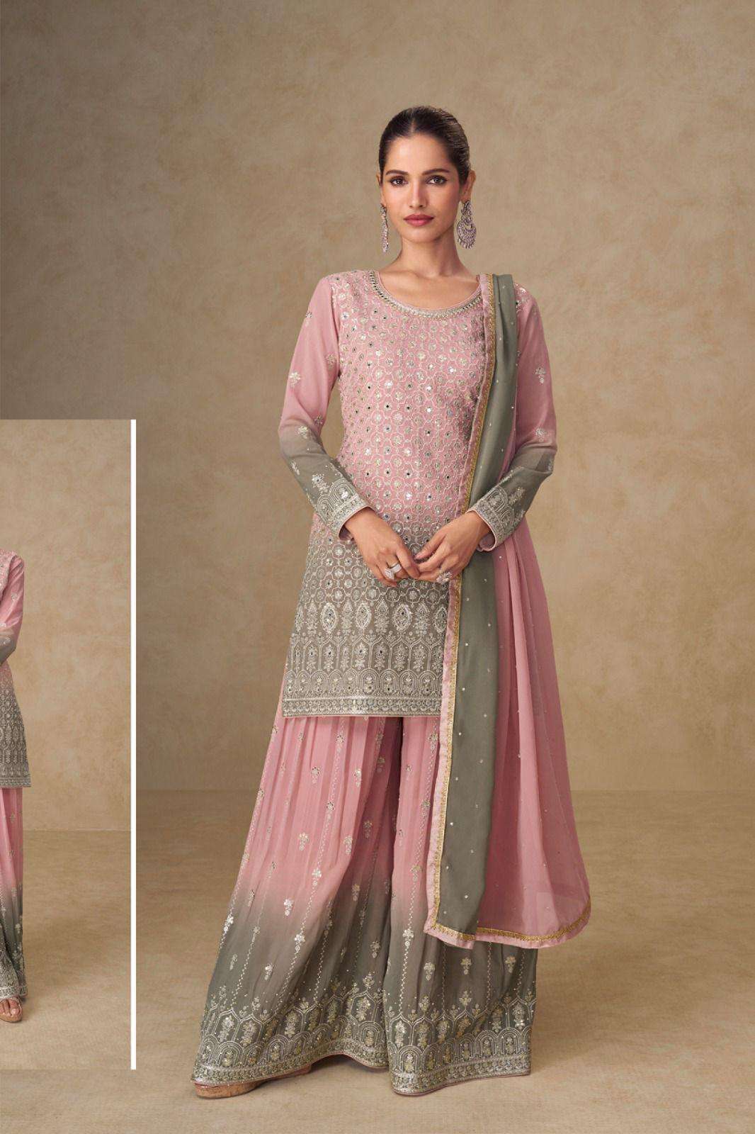 DESIGNER FANCY PARTY WEAR REAL GEORGETTE READY MADE PINK SHARARA SALWAR SUIT PALAZZO GL SHIVANI 7668