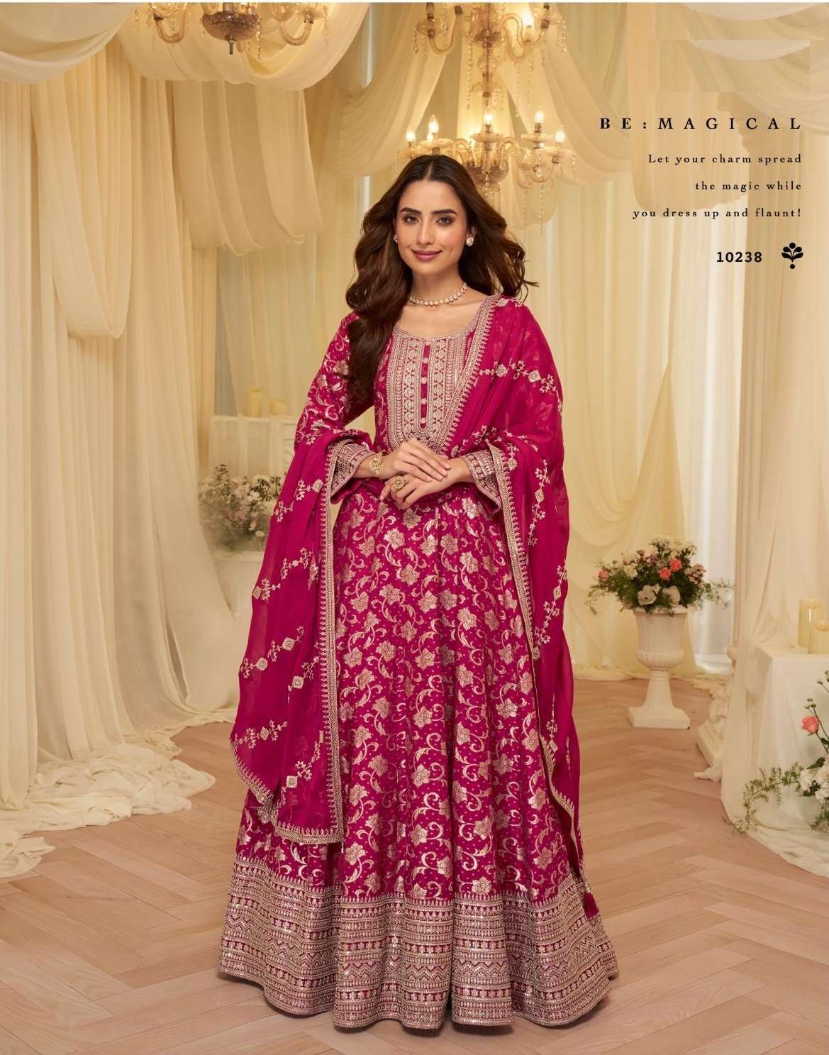DESIGNER FANCY WEDDING PARTY WEAR PURE VISCOS JACQUARD SILK RANI PINK ANARKALI SALWAR SUIT GOWN SY AARADHANA 10238
