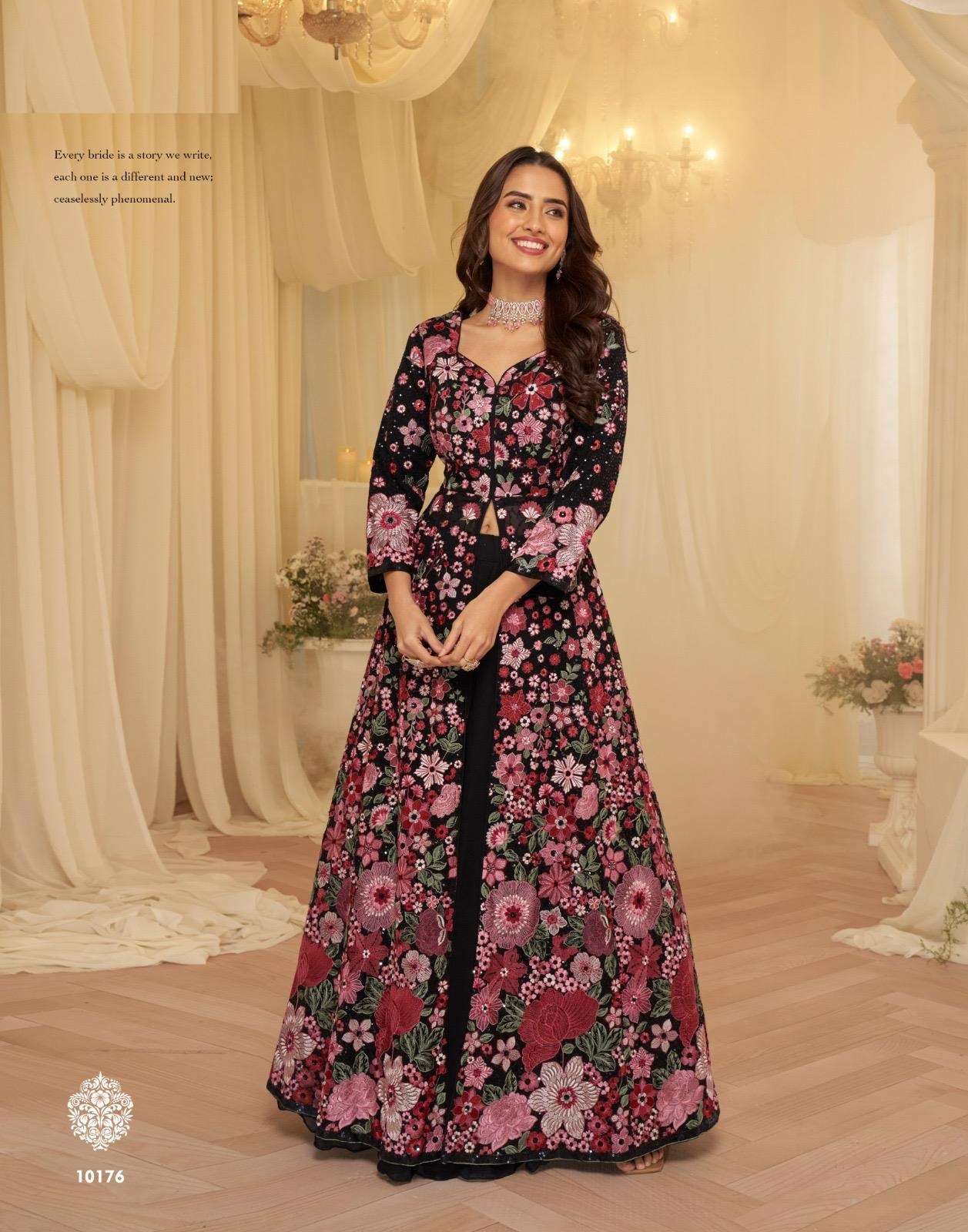 DESIGNER FANCY WEDDING PARTY WEAR REAL GEORGETTE BLACK ANARKALI SALWAR SUIT GOWN SY ROOP 10176