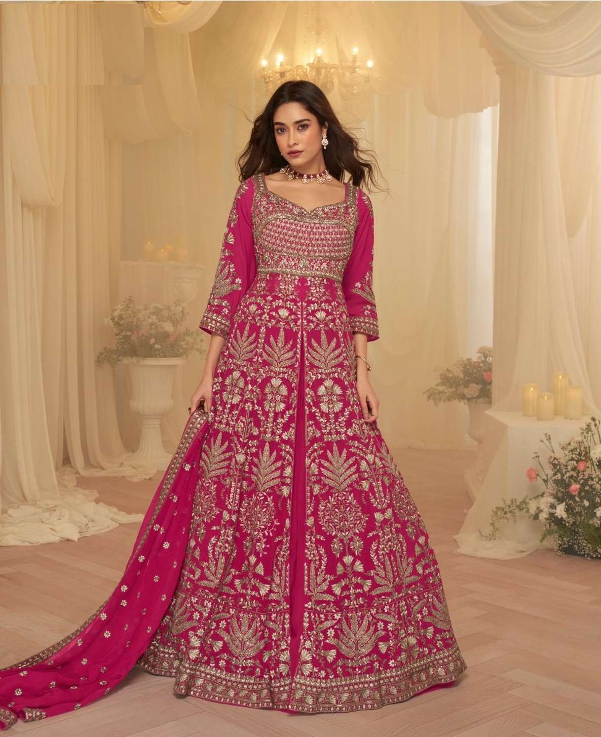 DESIGNER FANCY WEDDING PARTY WEAR REAL GEORGETTE PINK ANARKALI SALWAR SUIT GOWN SY ROOP 10175