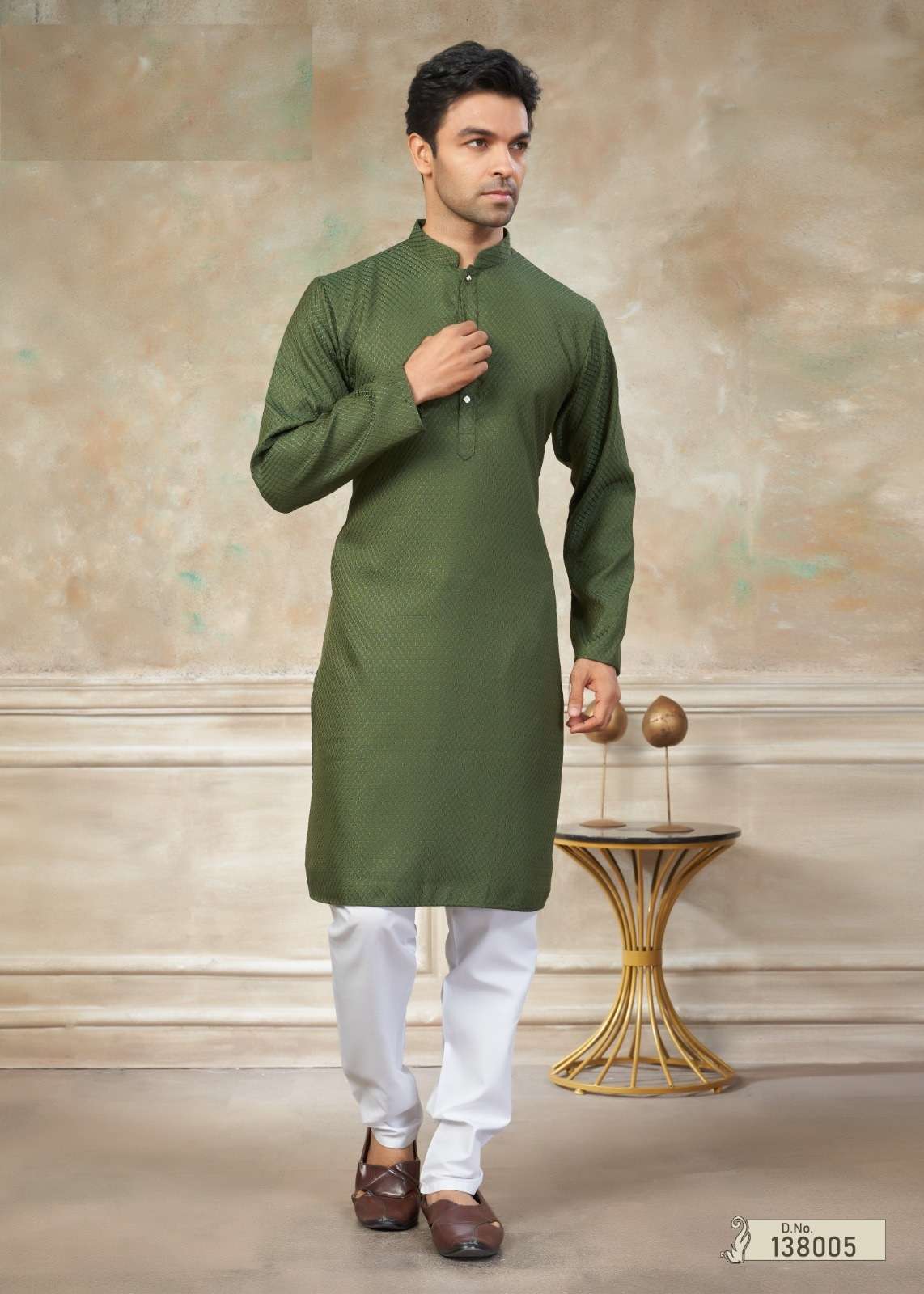 DESIGNER PARTY WEAR GREEN READYMADE MENS COTTON KURTA TT 138005