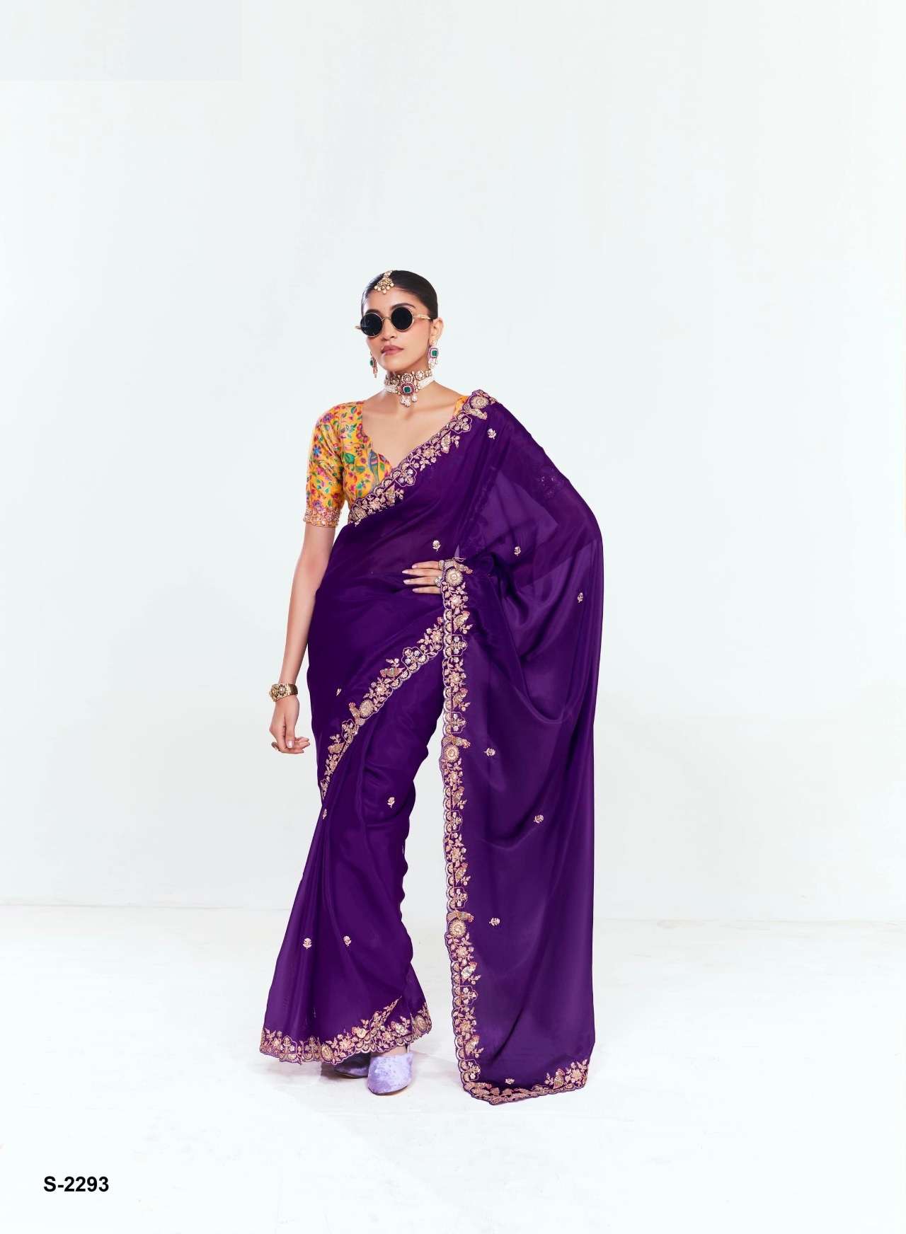 DESIGNER PARTY WEAR HEAVY PURPLE SILK SAREE WITH SEQUENCE THREAD WORK COLLECTION SM KIMORA 2293