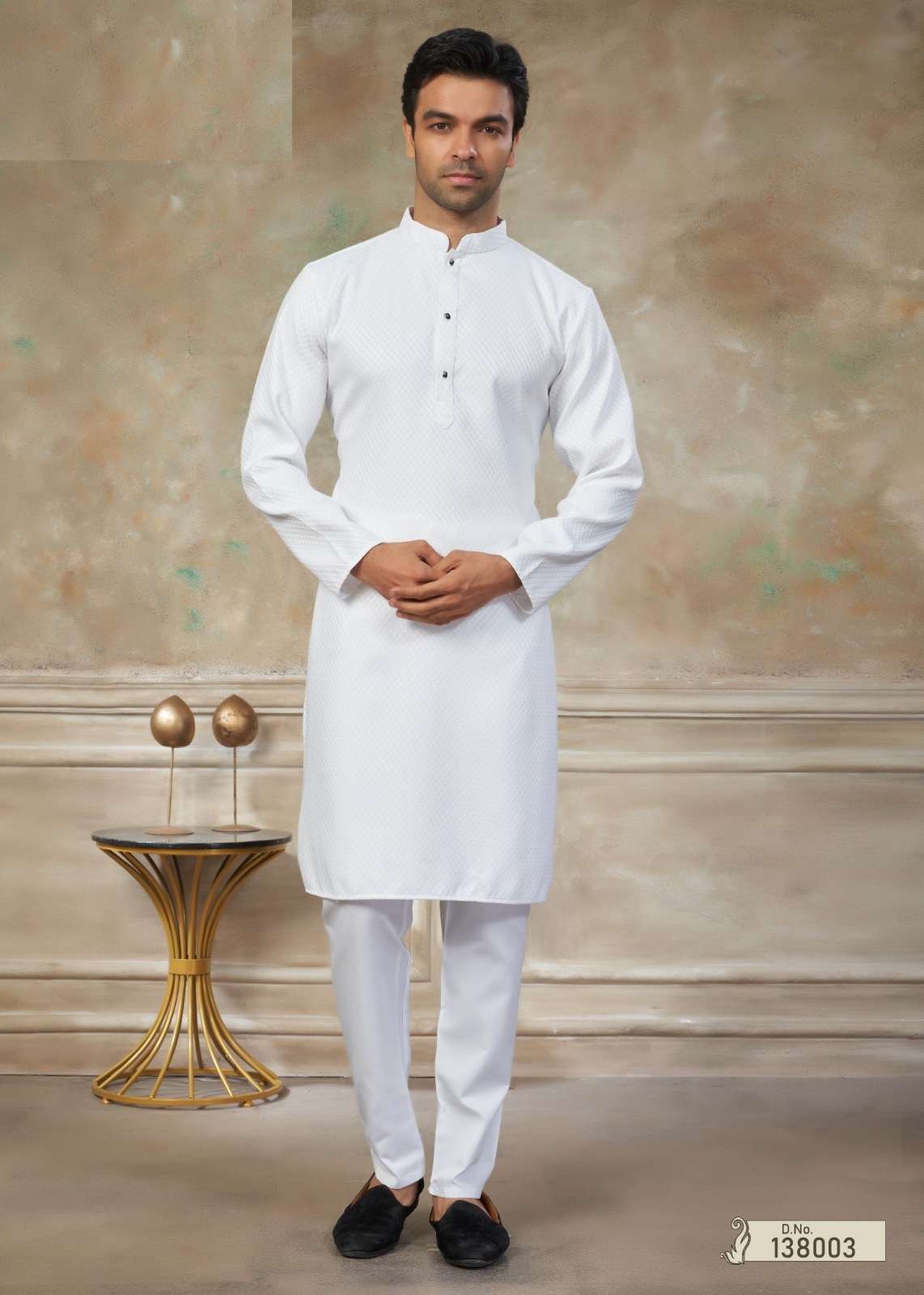 DESIGNER PARTY WEAR WHITE READYMADE MENS COTTON KURTA TT 138003