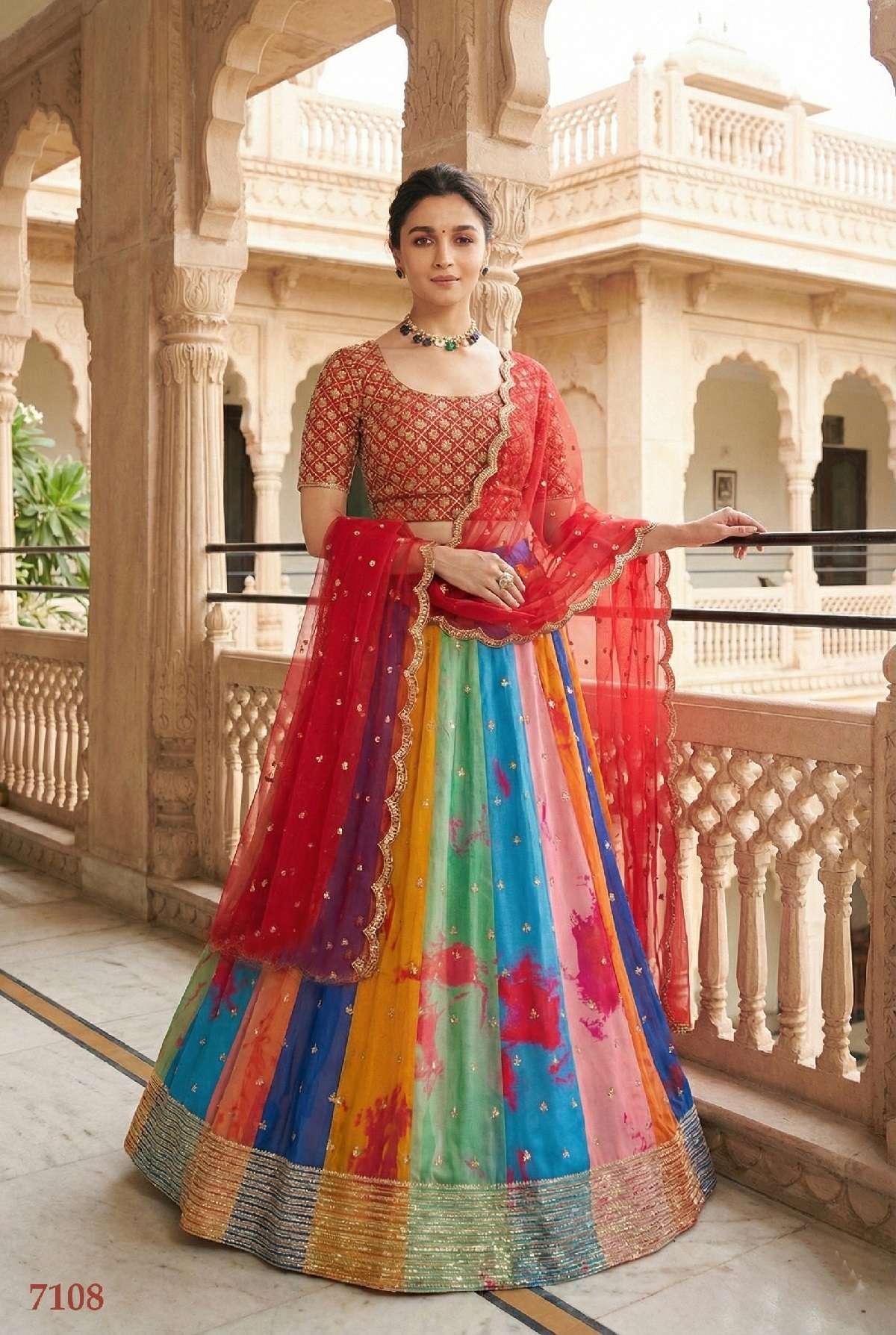 DESIGNER TRENDY STYLISH FANCY PARTY WEAR MULTICOLOR GEORGETTE PRINTED LEHENGA CHOLI SENHORA PRITA 7108