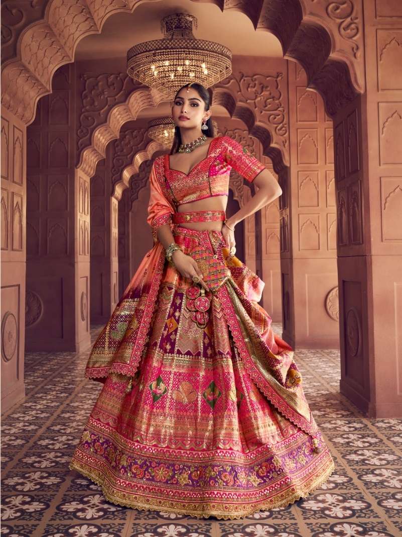 DESIGNER WEDDING BRIDAL WEAR INDIAN HEAVY MULTICOLOR BANARASI SILK LEHENGA CHOLI WITH SILK DUPATTA SM ROYAL 10367