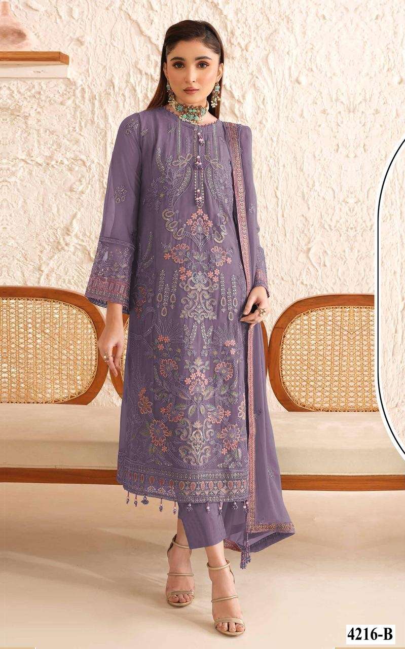 DESIGNER WEDDING PARTY WEAR FAUX GEORGETTE PURPLE STRAIGHT PAKISTANI SALWAR SUIT JG 4216 B