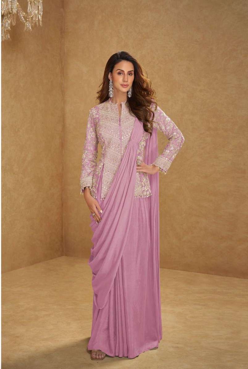 DESIGNER WEDDING PARTY WEAR PURE CHINON SILK PINK LONG BLOUSE SKIRT STYLE SALWAR SUIT GL MIRZA 7627 C