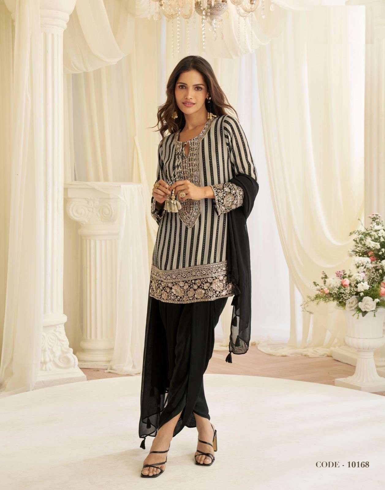 DESIGNER WEDDING PARTY WEAR REAL GEORGETTE BLACK STRAIGHT SALWAR SUIT WITH BEADS WORK SY JINAYA 10168