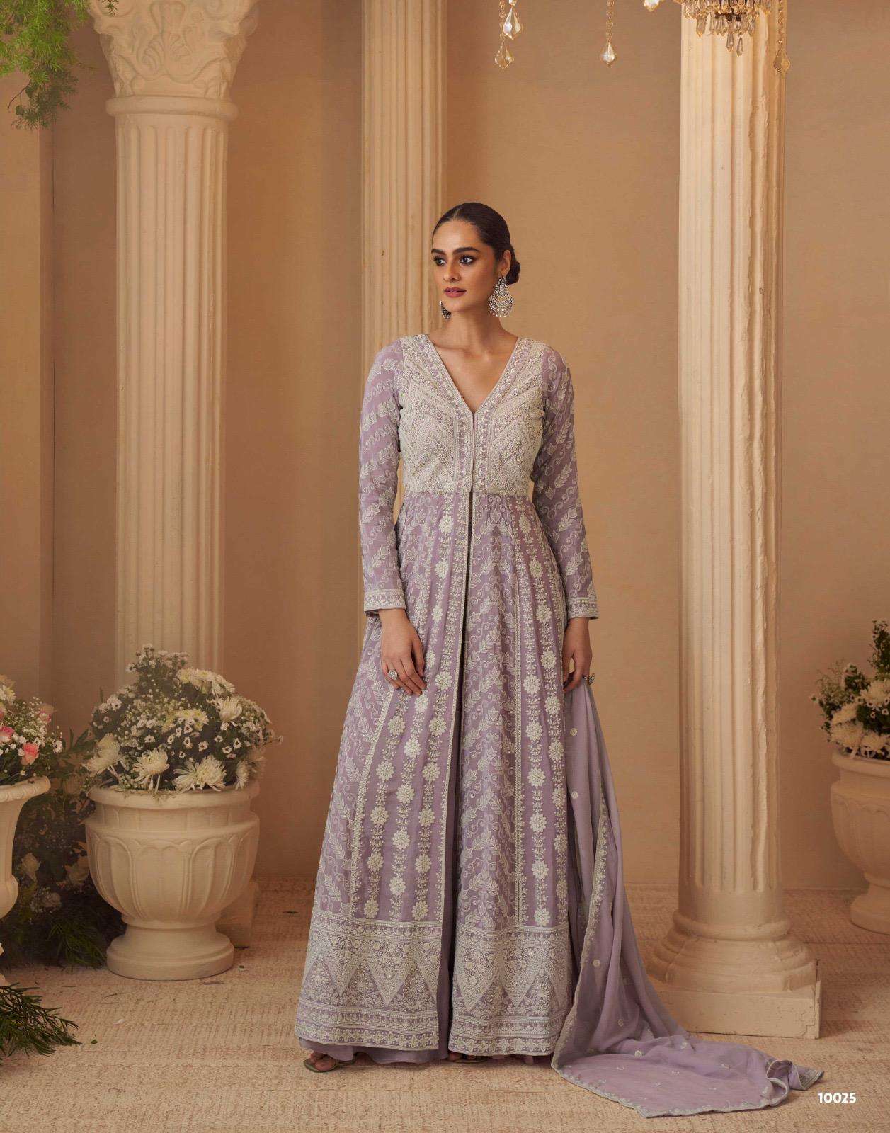 DESIGNER WEDDING PARTY WEAR REAL GEORGETTE LAVENDER ANARKALI GOWN SALWAR SUIT SY CHAAVI 10025