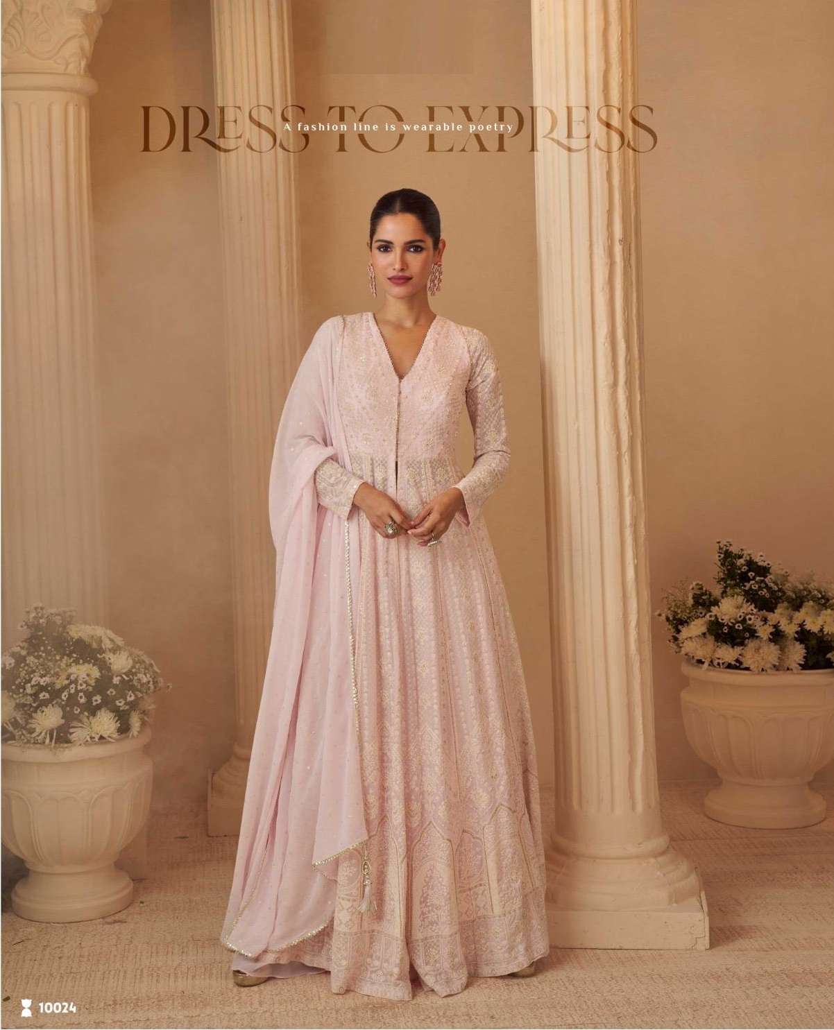 DESIGNER WEDDING PARTY WEAR REAL GEORGETTE PINK ANARKALI GOWN SALWAR SUIT SY CHAAVI 10024