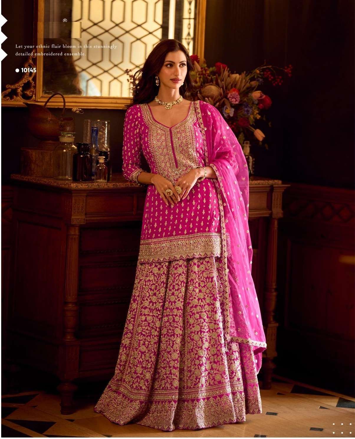 DESIGNER WEDDING PARTY WEAR REAL GEORGETTE READYMADE RANI PINK TOP SKIRT DUPATTA SALWAR SUIT SY SUREENA 10145