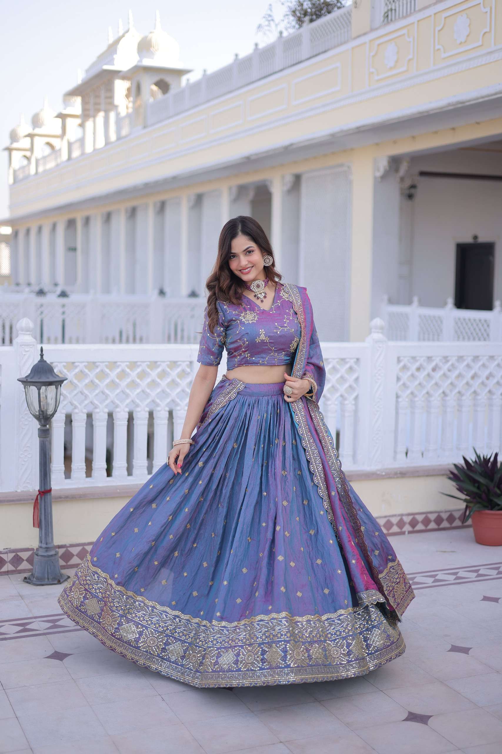 INDIAN DESIGNER BOLLYWOOD WEDDING PARTY WEAR BLUE SILK LEHENGA CHOLI KU 5066 B