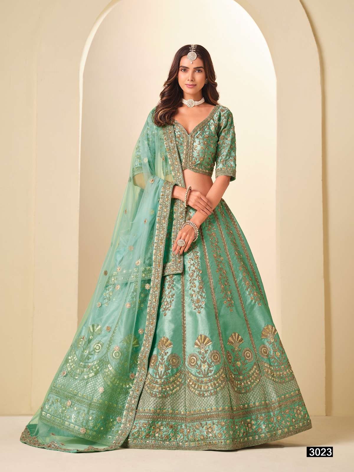 INDIAN DESIGNER BOLLYWOOD WEDDING PARTY WEAR HEAVY ART SILK GREEN LEHENGA CHOLI MEHVISH 3024