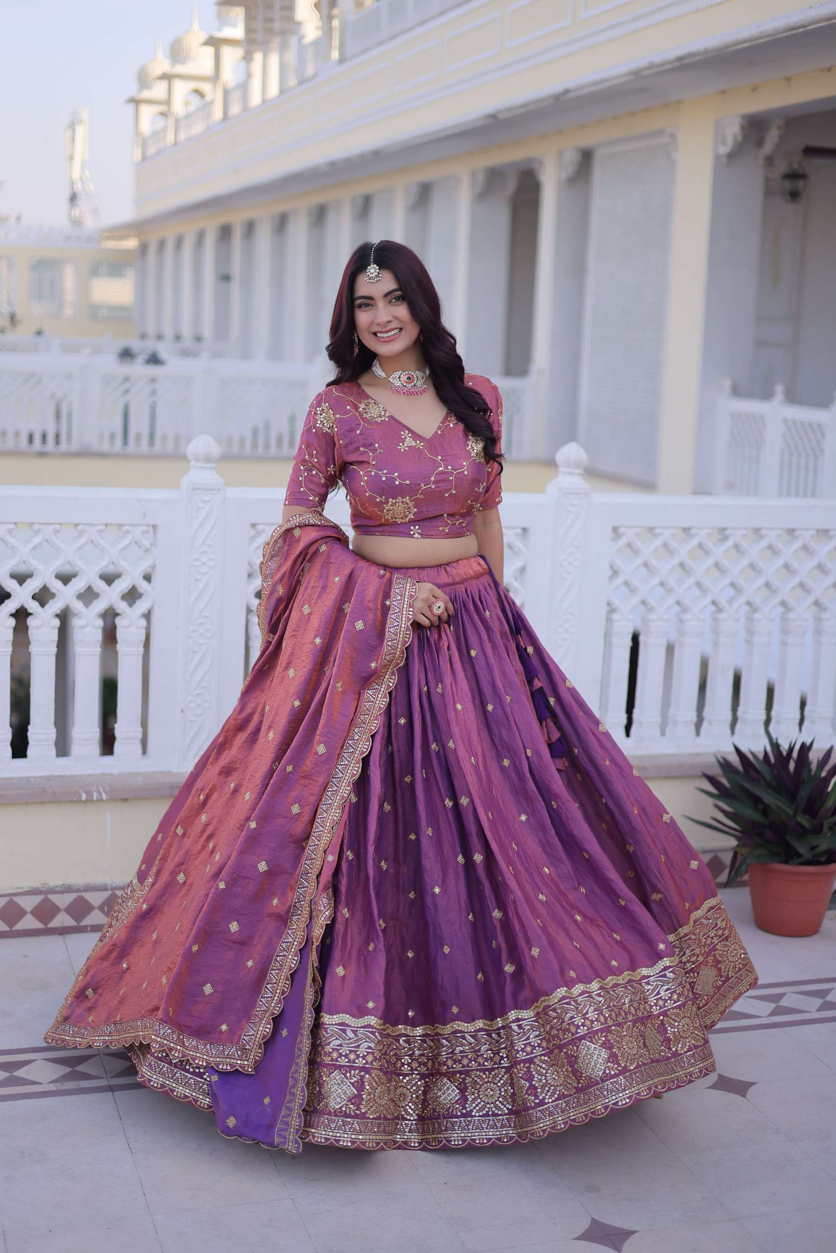 INDIAN DESIGNER BOLLYWOOD WEDDING PARTY WEAR PURPLE SILK LEHENGA CHOLI KU 5066 A