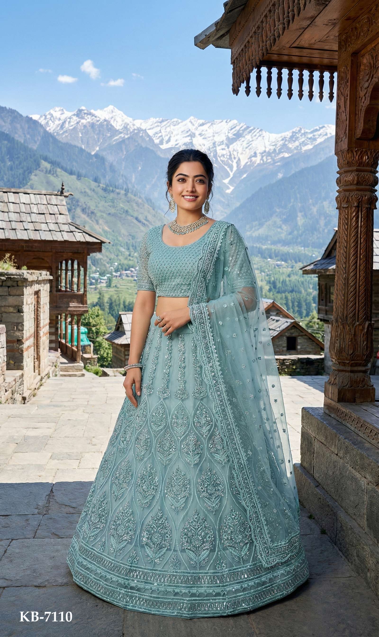 DESIGNER BOLLYWOOD BRIDAL WEDDING PARTY WEAR SEA GREEN NET LEHENGA CHOLI SENHORA DRESSES 7110