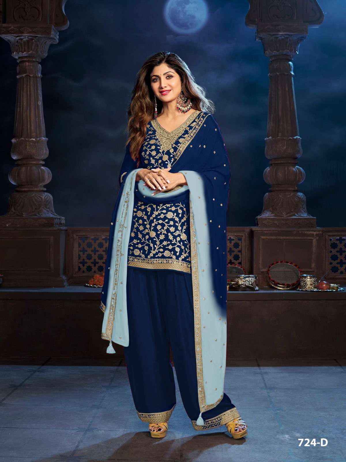 DESIGNER FANCY PARTY WEAR VISCOSE DOLA SILK BLUE PATIYALA SALWAR SUIT CP 724 D