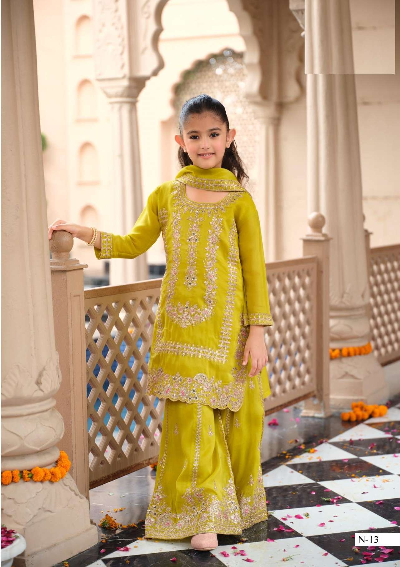 DESIGNER FANCY WEDDING PARTY WEAR YELLOW GIRLS SHARARA SALWAR SUIT COLLECTION IN SIMER SILK EB KROHI 13