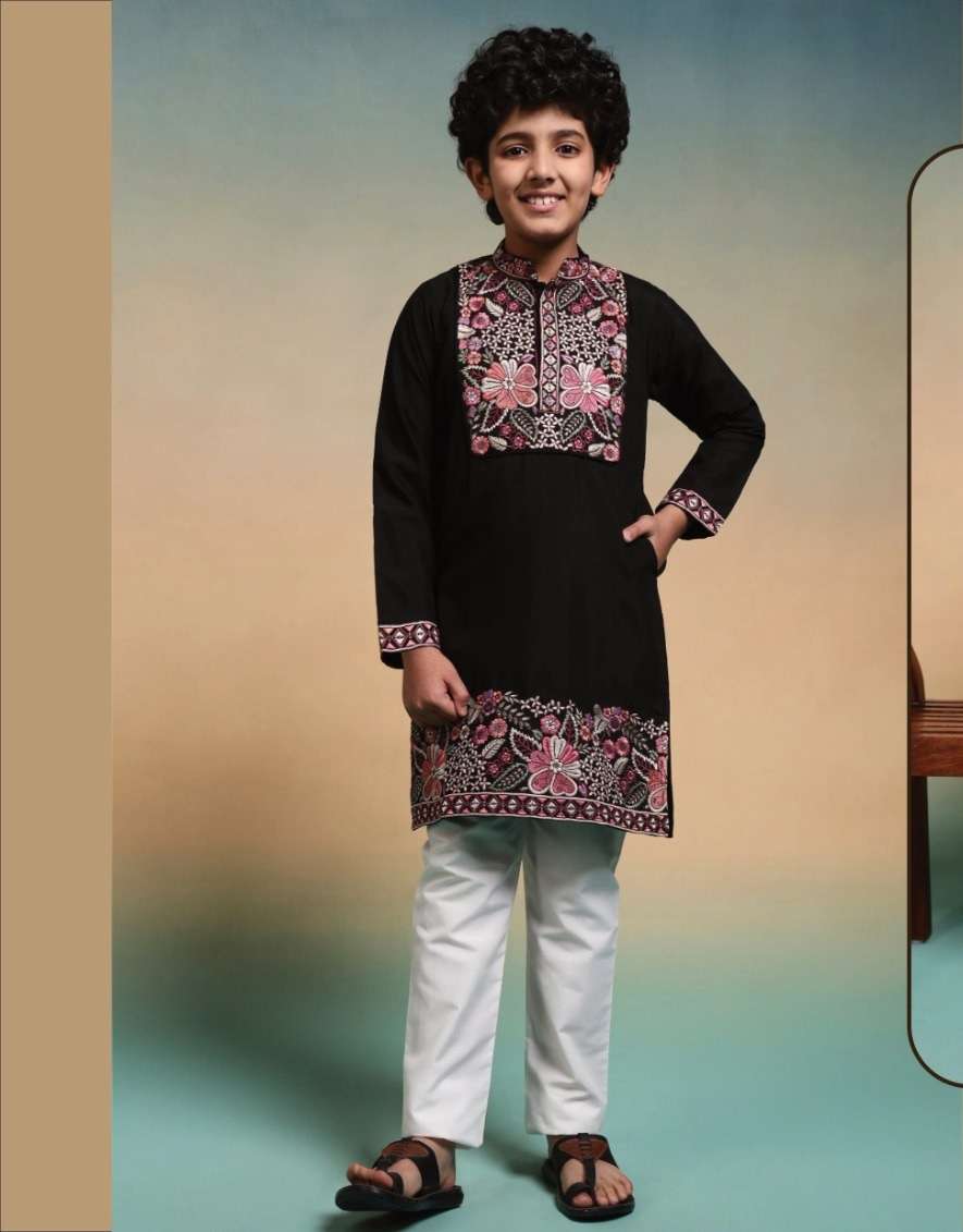DESIGNER KIDS WEAR KURTA SET VISCOSE SILK KIDS BLACK KURTA SHERWANI SET KF 91102