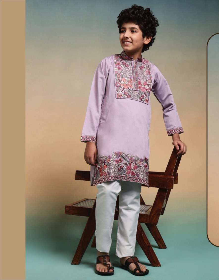 DESIGNER KIDS WEAR KURTA SET VISCOSE SILK KIDS LAVENDER KURTA SHERWANI SET KF 91104
