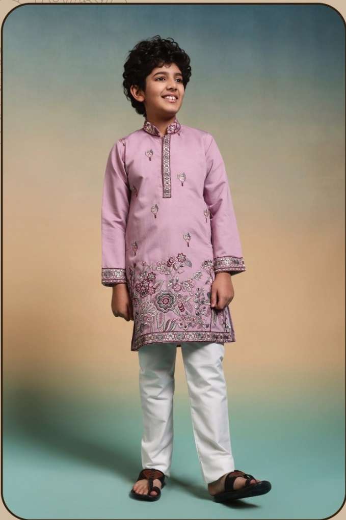 DESIGNER KIDS WEAR KURTA SET VISCOSE SILK KIDS PINK KURTA PANT SET KF 91112