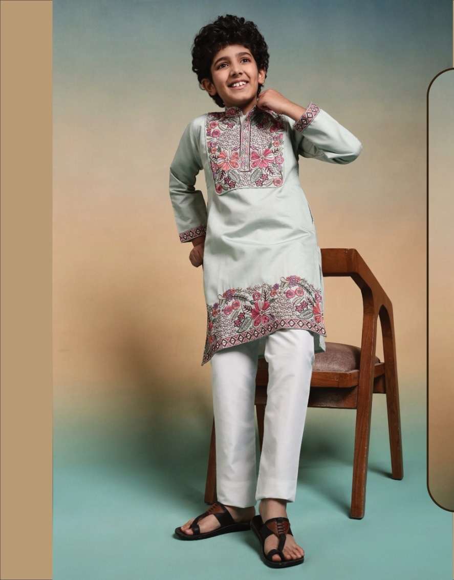 DESIGNER KIDS WEAR KURTA SET VISCOSE SILK KIDS PISTA KURTA SHERWANI SET KF 91106