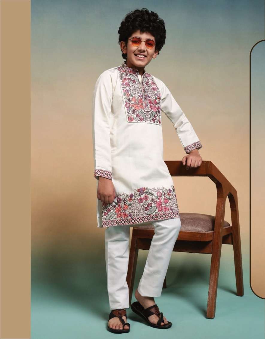 DESIGNER KIDS WEAR KURTA SET VISCOSE SILK KIDS WHITE KURTA SHERWANI SET KF 91105