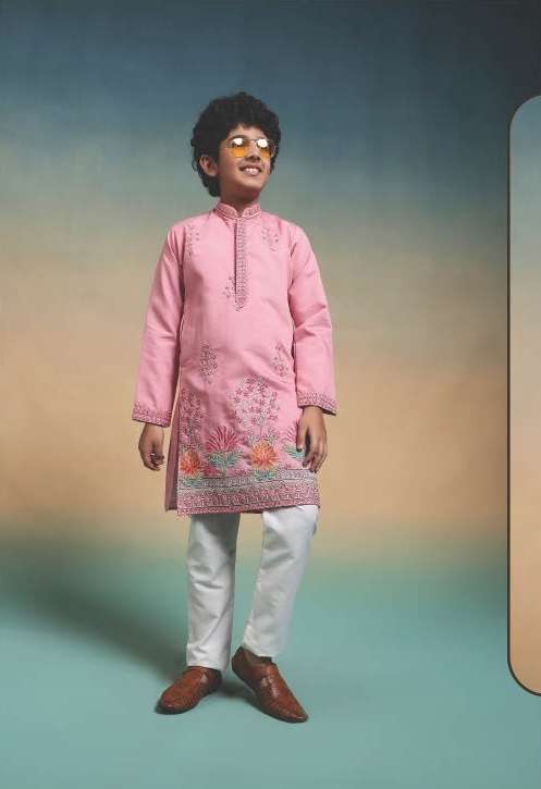 DESIGNER KIDS WEAR KURTA SET VISCOSE SILK PINK KIDS KURTA PANT SET KF 91127