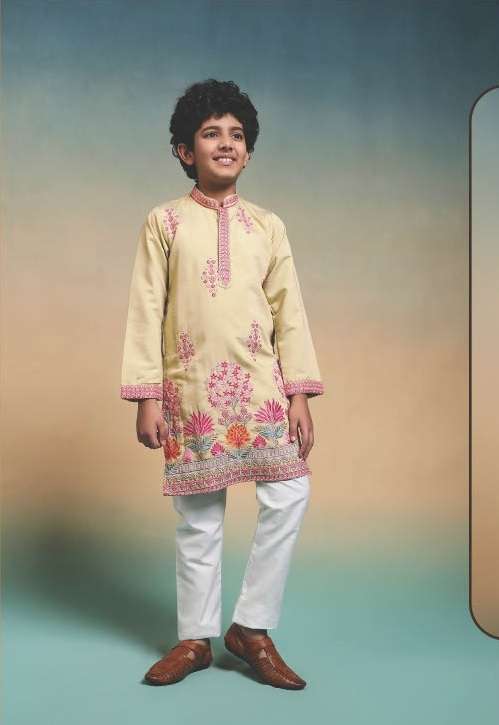 DESIGNER KIDS WEAR KURTA SET VISCOSE SILK YELLOW KIDS KURTA PANT SET KF 91123