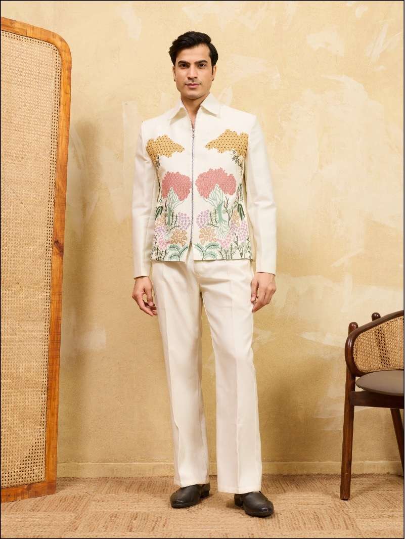 DESIGNER PARTY WEAR READYMADE INDIAN MENS VELVET WHITE JACKET PANT FOR WEDDING KF 21122