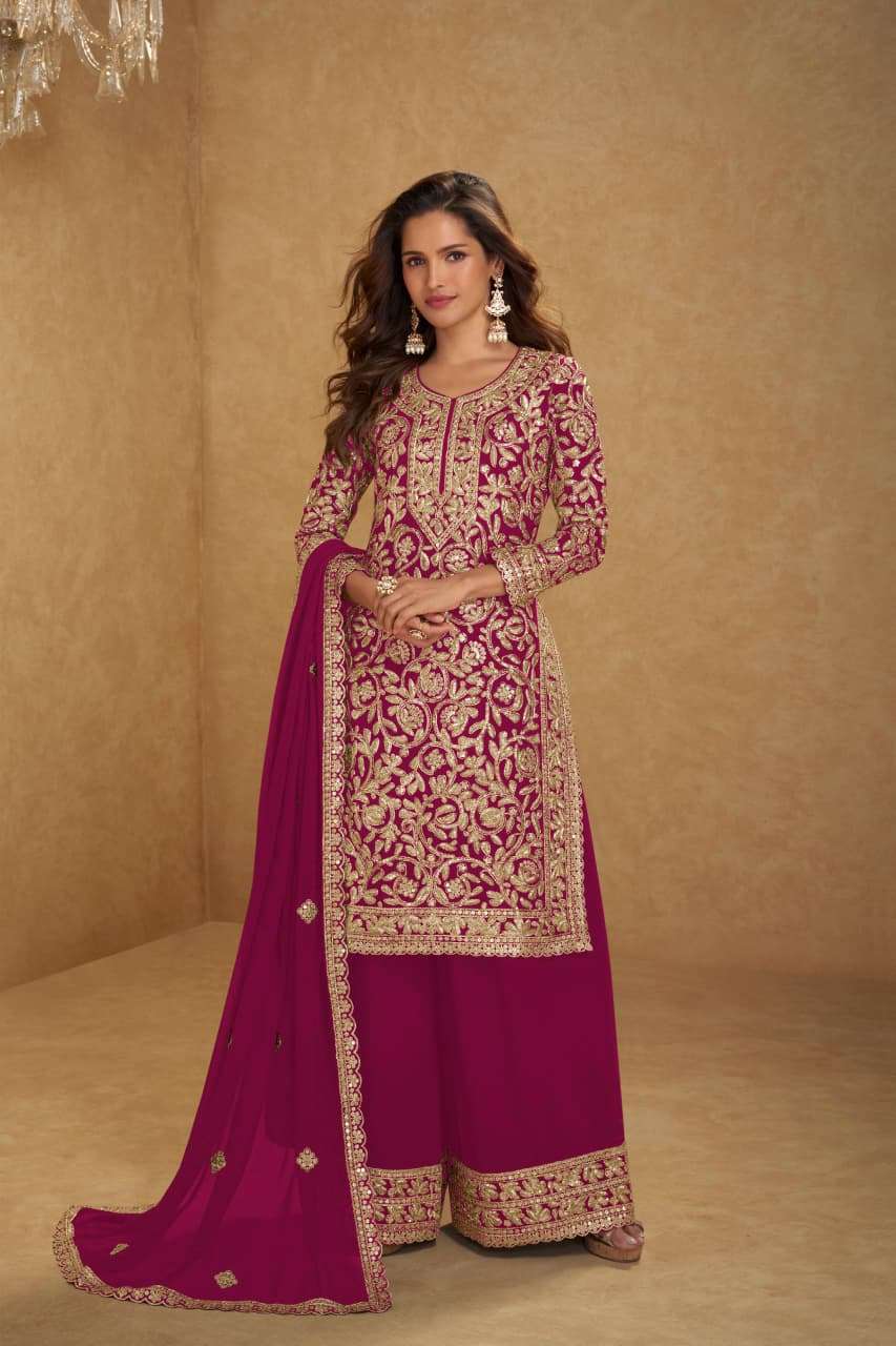 DESIGNER WEDDING PARTY WEAR REAL GEORGETTE HEAVY RANI PINK SHARARA PALLAZO SALWAR SUIT GL SUHANI 7672 E