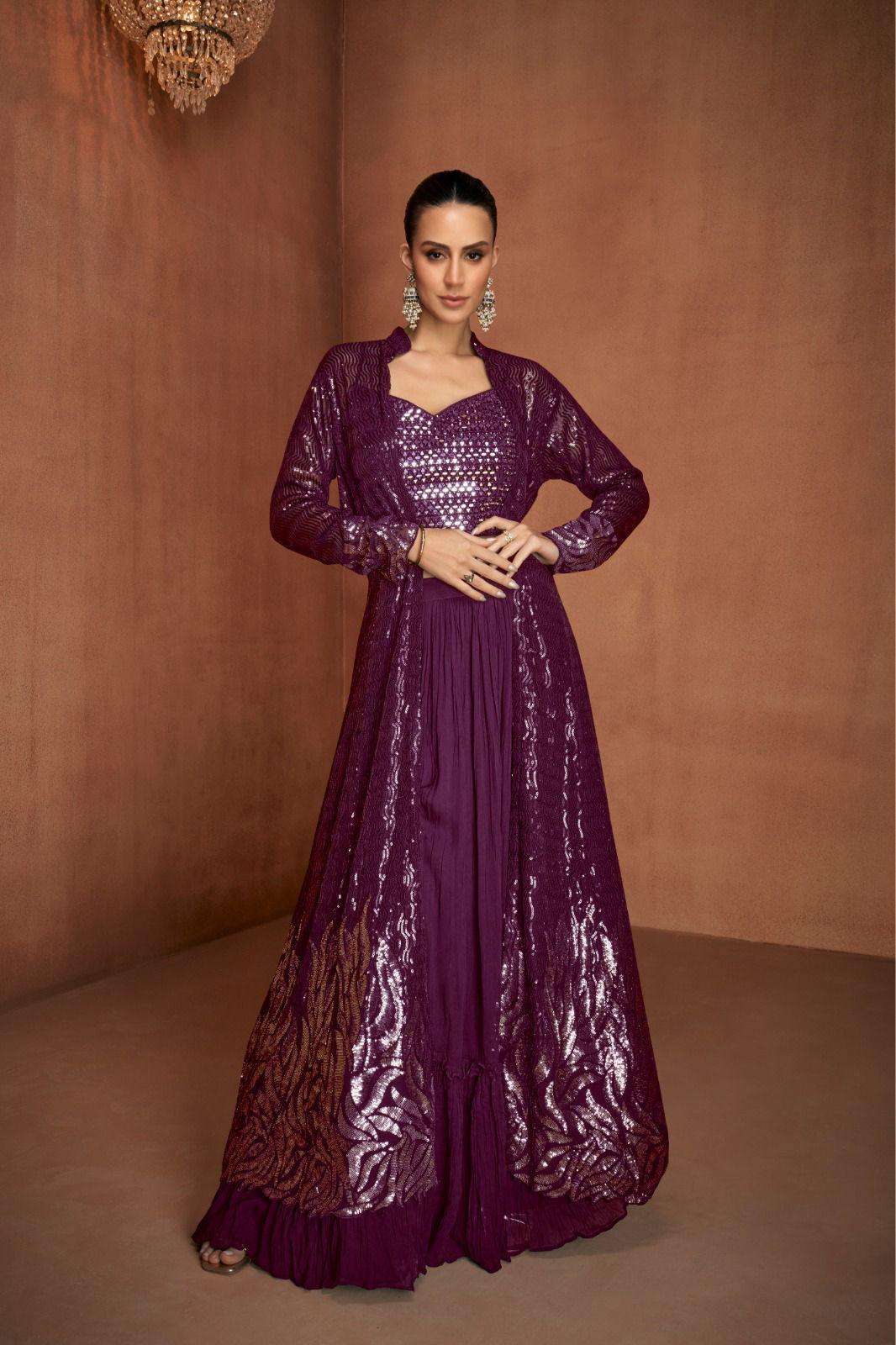 DESIGNER WEDDING PARTY WEAR REAL GEORGETTE MAGENTA KOTI BLOUSE SHARARA SUIT LEHENGA STYLE GL VIVAH 7579 B